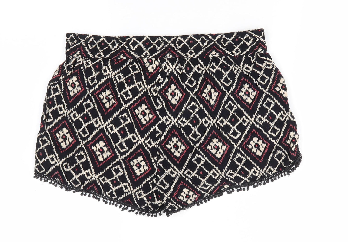 Atmosphere Womens Black Geometric Viscose Paperbag Shorts Size 8  Regular  - Tassle like Trim to pockets & hem