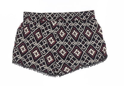 Atmosphere Womens Black Geometric Viscose Paperbag Shorts Size 8  Regular  - Tassle like Trim to pockets & hem