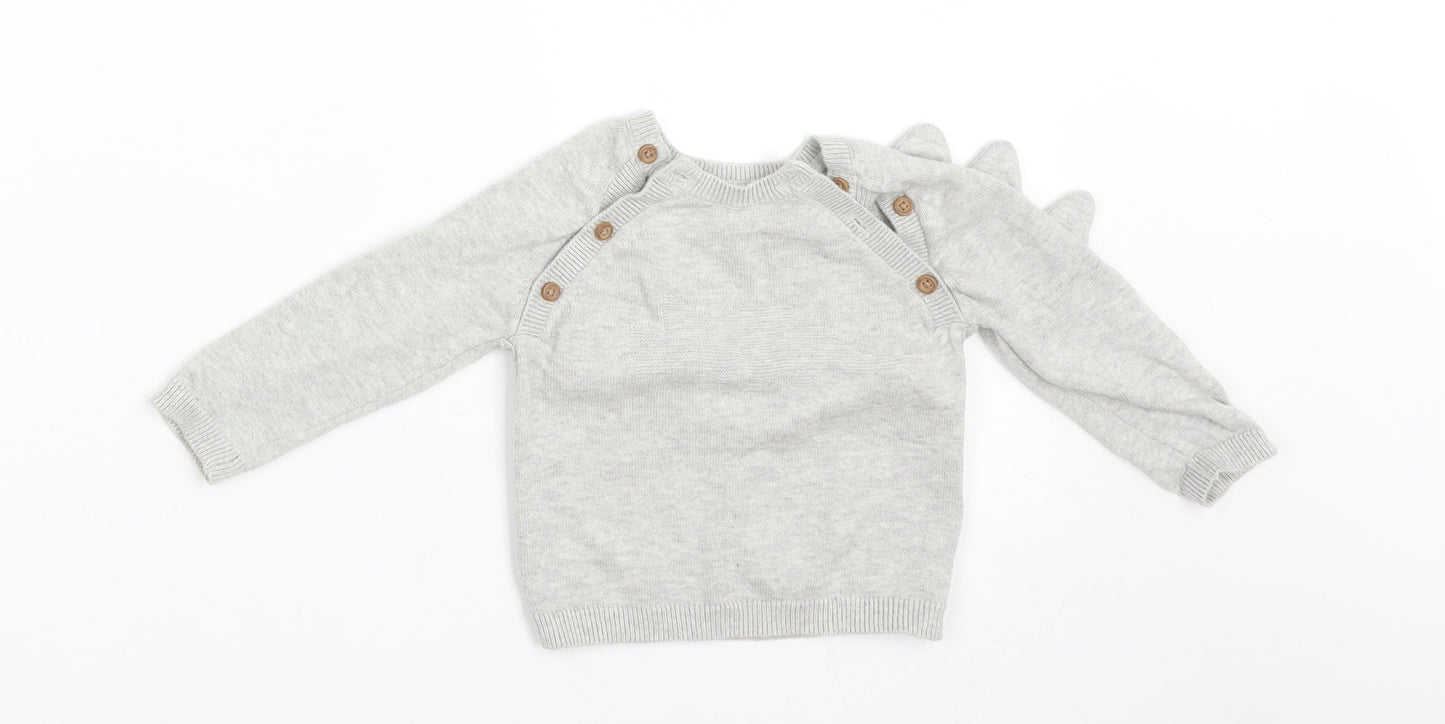 TU Baby Grey  Cotton Basic T-Shirt Size 3-6 Months Round Neck  - DINOSAURS