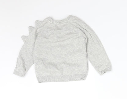 TU Baby Grey  Cotton Basic T-Shirt Size 3-6 Months Round Neck  - DINOSAURS