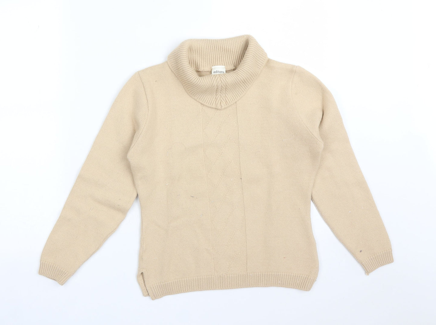 EDITIONS Womens Brown  Wool Basic T-Shirt Size S Roll Neck