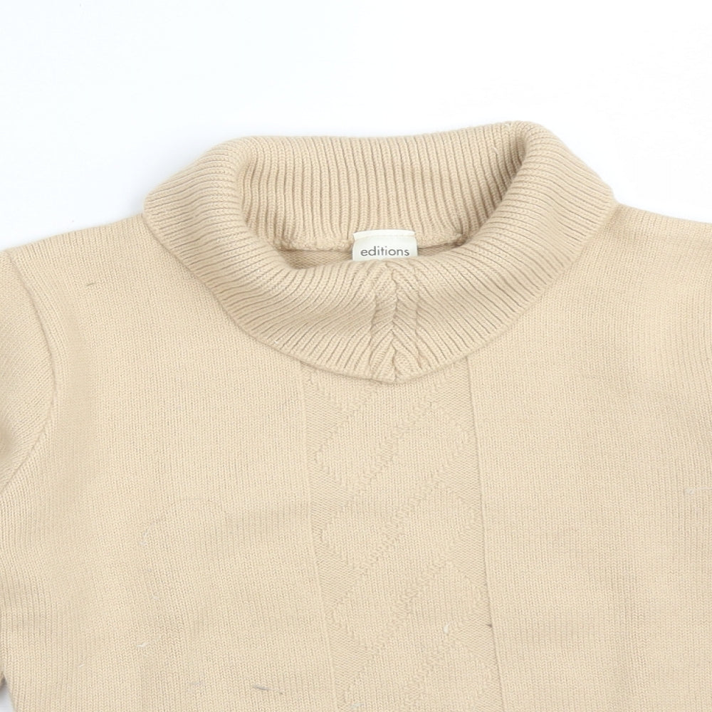 EDITIONS Womens Brown  Wool Basic T-Shirt Size S Roll Neck