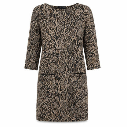 Front view of Dorothy Perkins women’s multicoloured animal print polyester a-line, size UK 12, round neck
