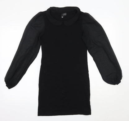 H&M Womens Black  Cotton Bodycon  Size 8  Collared