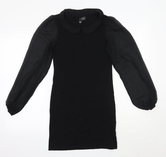 H&M Womens Black  Cotton Bodycon  Size 8  Collared
