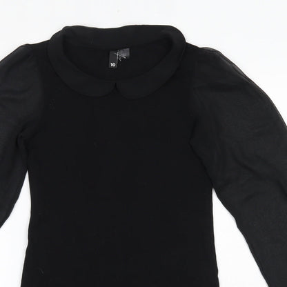 H&M Womens Black  Cotton Bodycon  Size 8  Collared