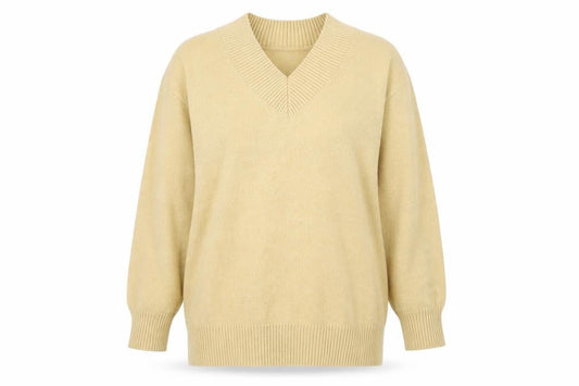 Front view of Papaya women’s beige v-neck polyester jumper, size M