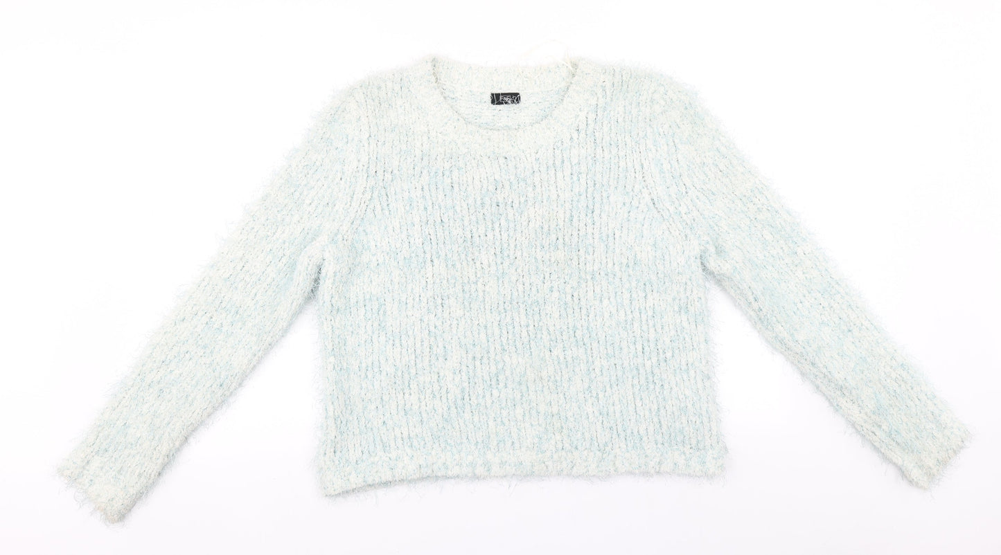 F&F Womens Grey Round Neck Striped Polyester Pullover Jumper Size 14