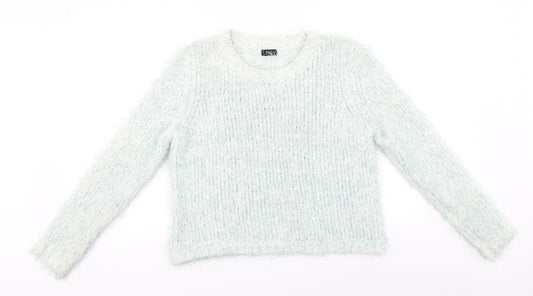 F&F Womens Grey Round Neck Striped Polyester Pullover Jumper Size 14