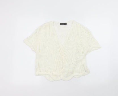 elite Womens White V-Neck  Acrylic Cardigan Jumper Size M