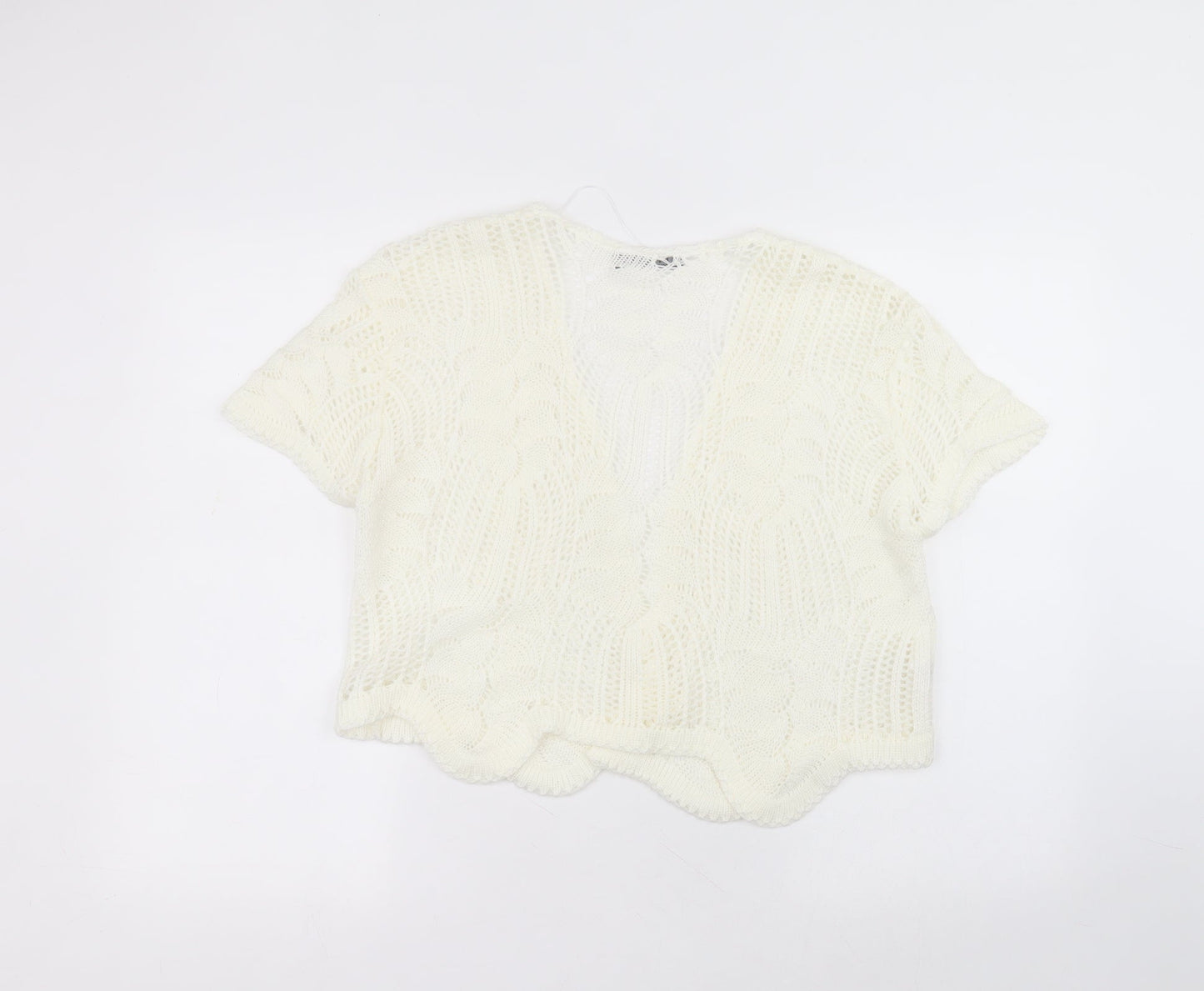 elite Womens White V-Neck  Acrylic Cardigan Jumper Size M
