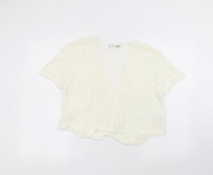 elite Womens White V-Neck  Acrylic Cardigan Jumper Size M