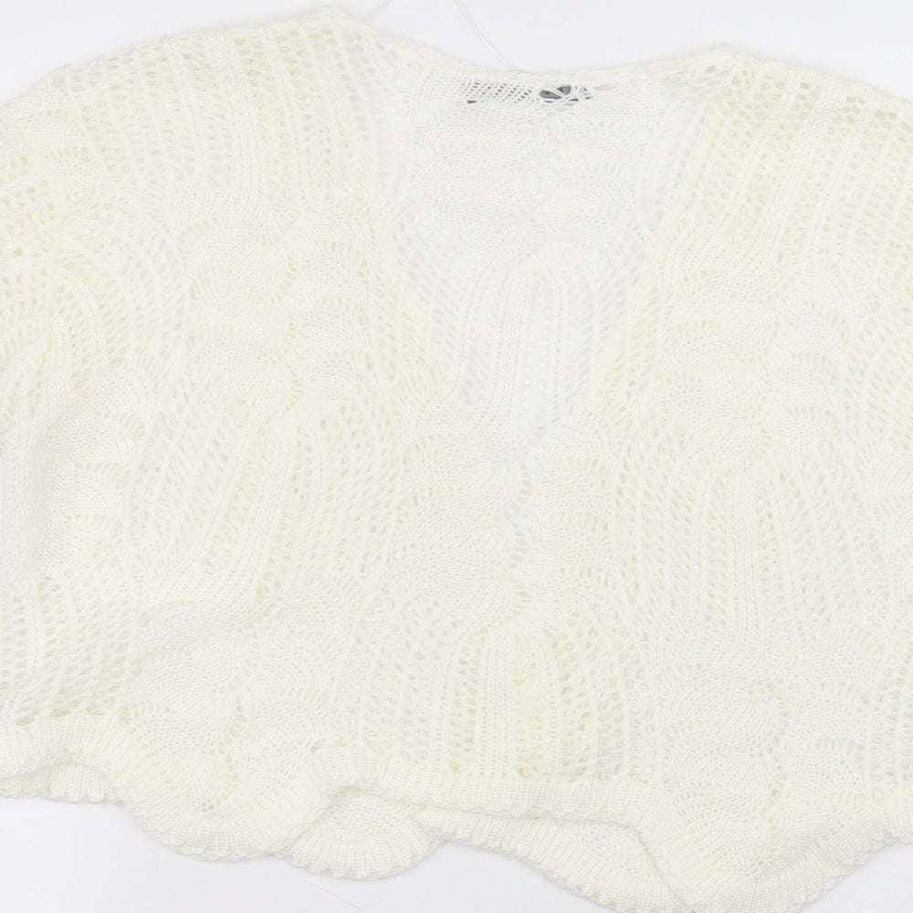 elite Womens White V-Neck  Acrylic Cardigan Jumper Size M