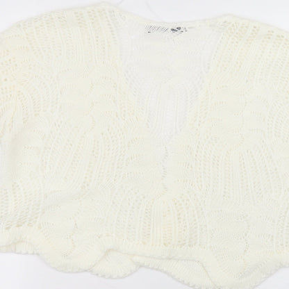 elite Womens White V-Neck  Acrylic Cardigan Jumper Size M