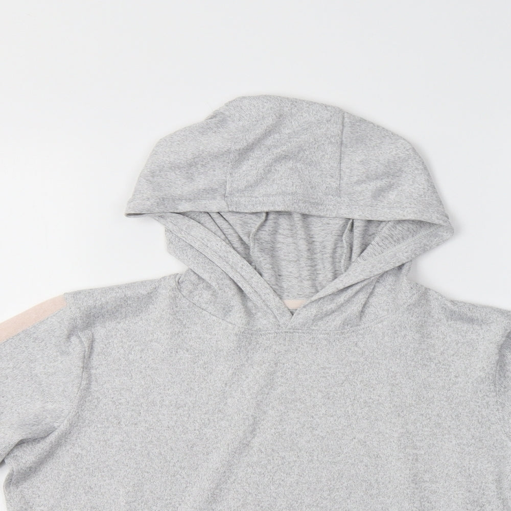 Close-up detail of Matalan girls’ grey polyester pullover hoodie, size 10, years