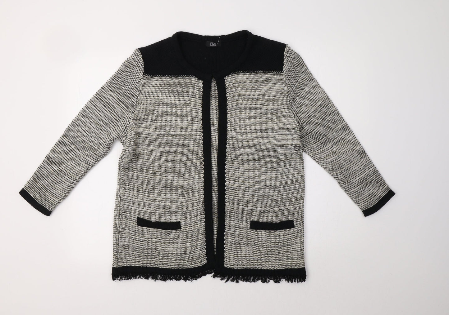 F&F Womens Grey Crew Neck  Acrylic Cardigan Jumper Size 14