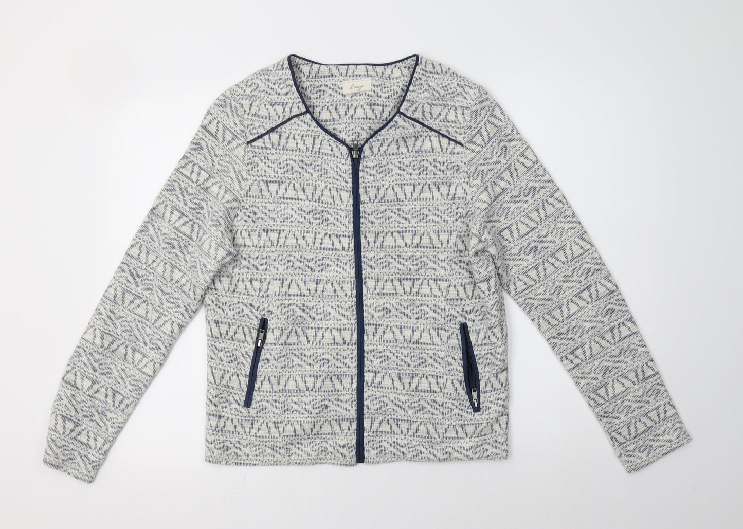 Linea Womens Blue Geometric  Jacket Blazer Size 14