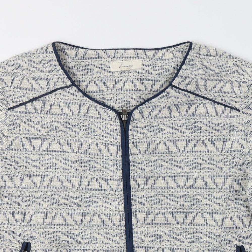 Linea Womens Blue Geometric  Jacket Blazer Size 14