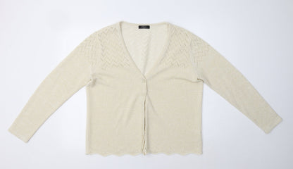 BM Womens Beige V-Neck  Acrylic Cardigan Jumper Size M
