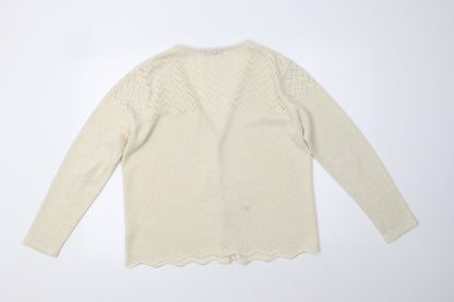 BM Womens Beige V-Neck  Acrylic Cardigan Jumper Size M