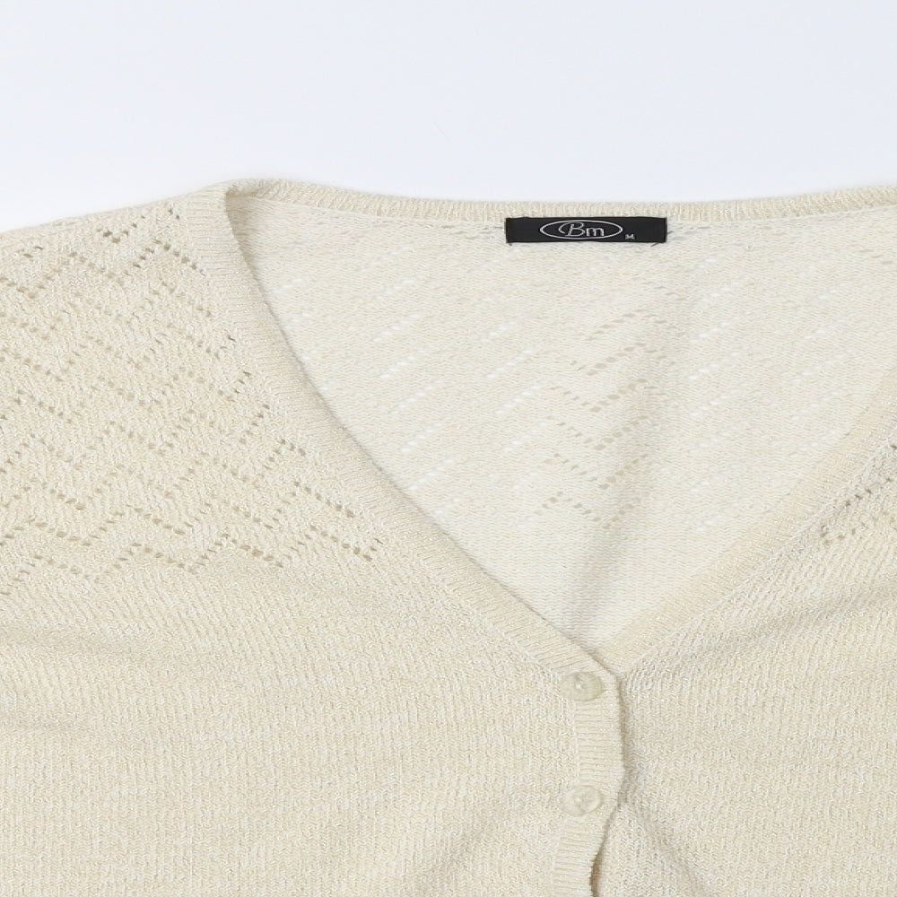 BM Womens Beige V-Neck  Acrylic Cardigan Jumper Size M
