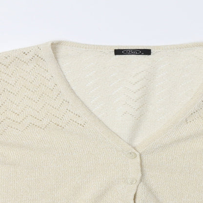 BM Womens Beige V-Neck  Acrylic Cardigan Jumper Size M