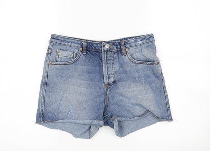 Topshop Womens Blue  Cotton Cut-Off Shorts Size 28 in L3 in Regular