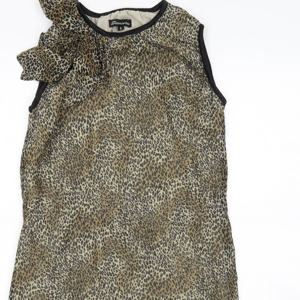 Glamorous Womens Multicoloured Animal Print Polyester Basic Blouse Size 8 Round Neck