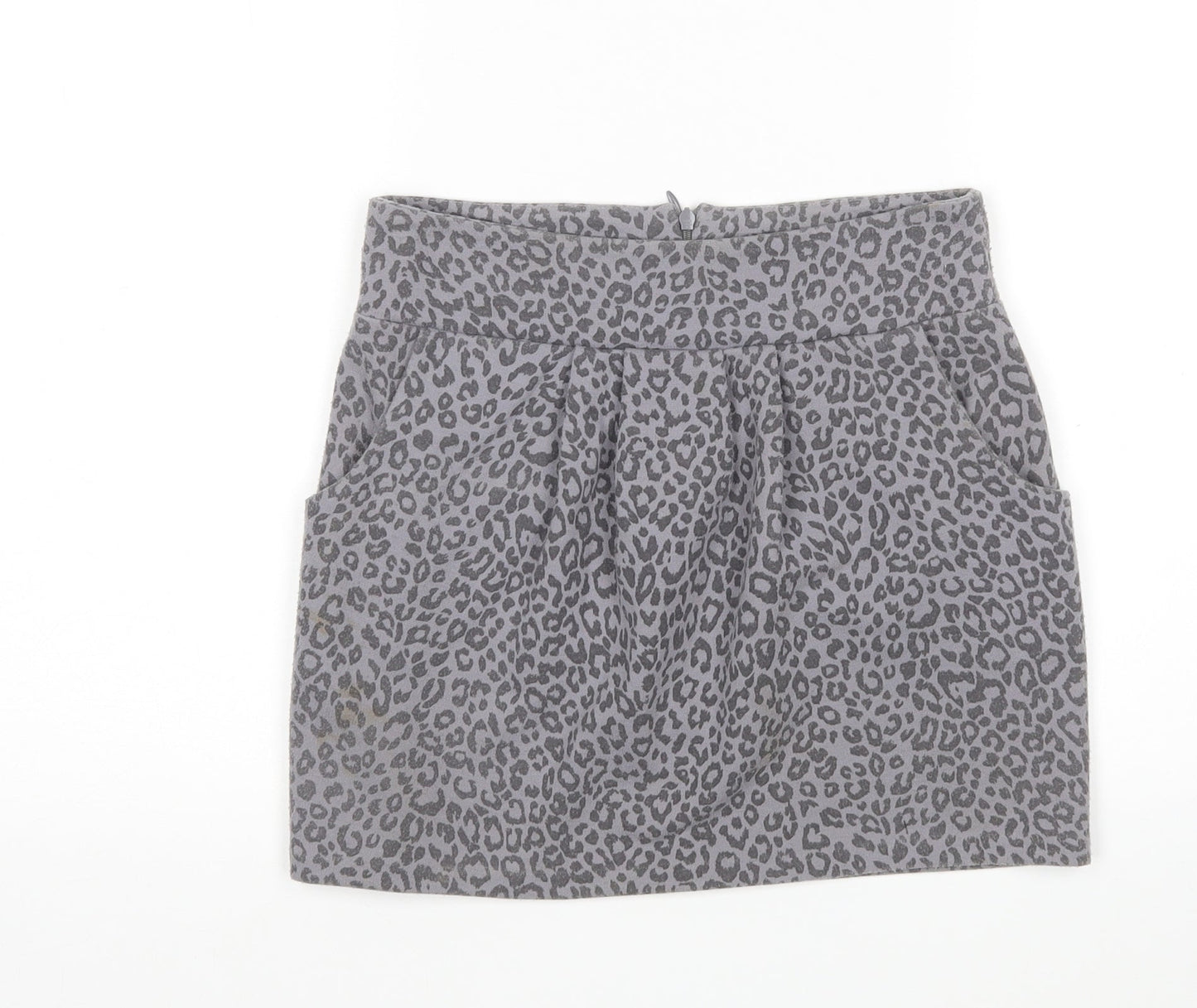 Miss Selfridge Womens Grey Animal Print Polyester Mini Skirt Size 6