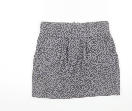 Miss Selfridge Womens Grey Animal Print Polyester Mini Skirt Size 6