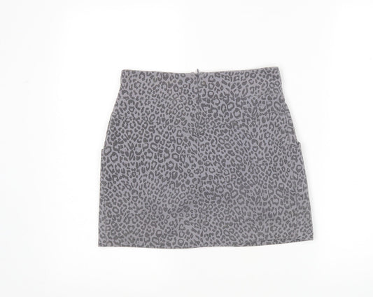 Miss Selfridge Womens Grey Animal Print Polyester Mini Skirt Size 6