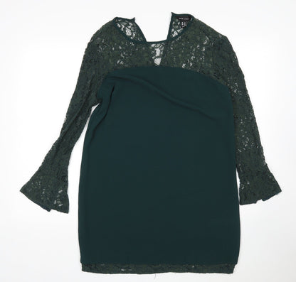 New Look Womens Green Floral Polyester Sheath  Size 12  Round Neck