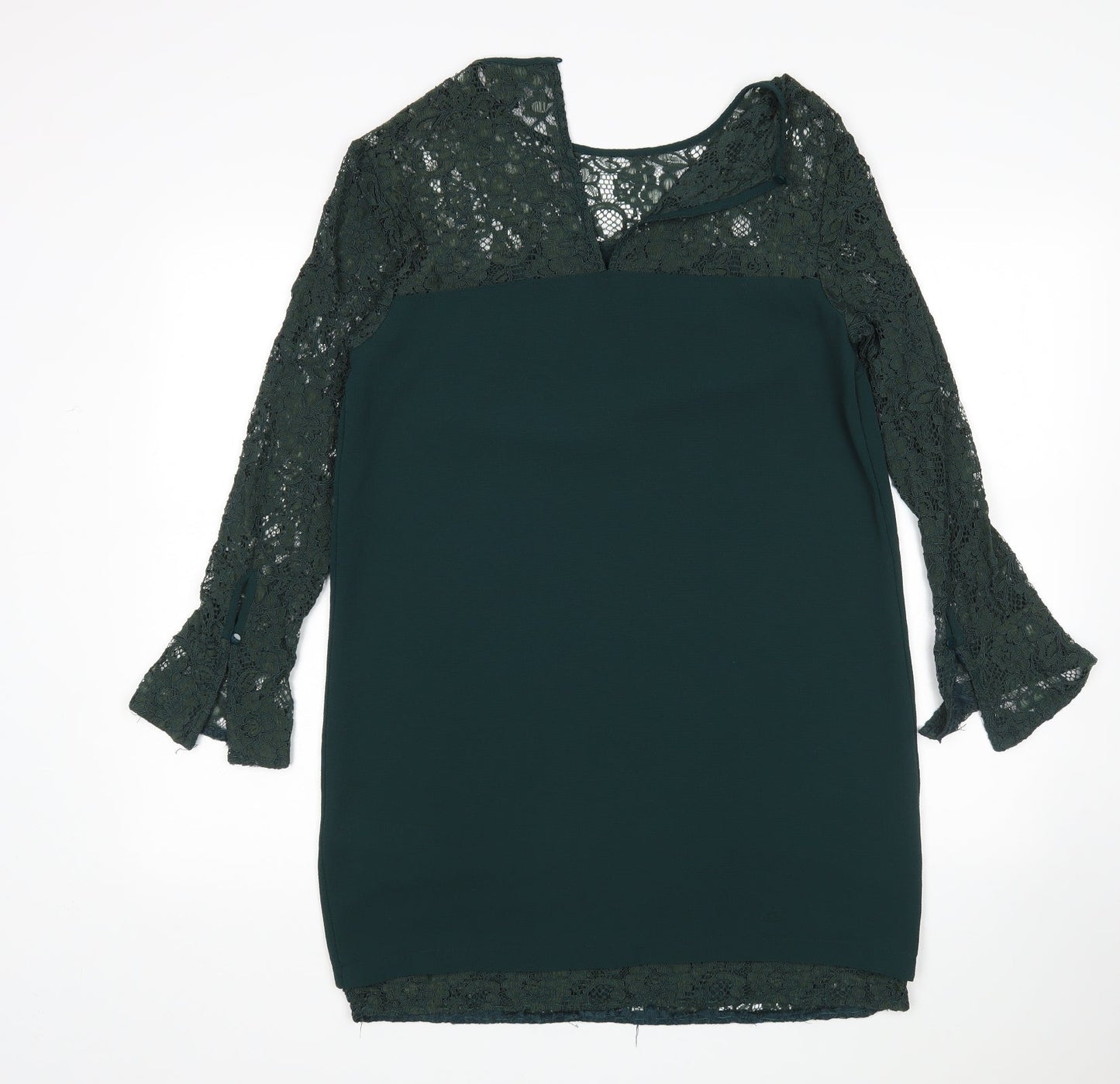 New Look Womens Green Floral Polyester Sheath  Size 12  Round Neck