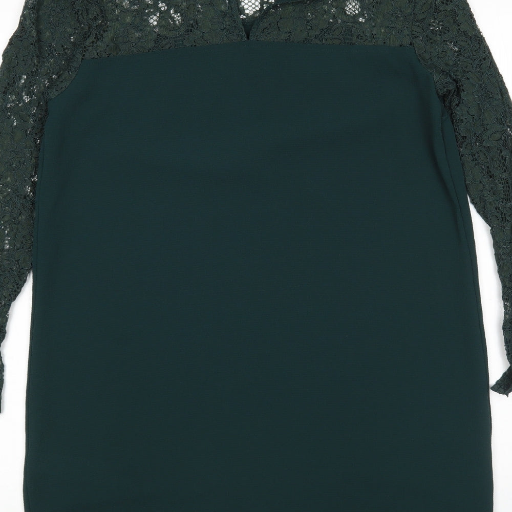 New Look Womens Green Floral Polyester Sheath  Size 12  Round Neck