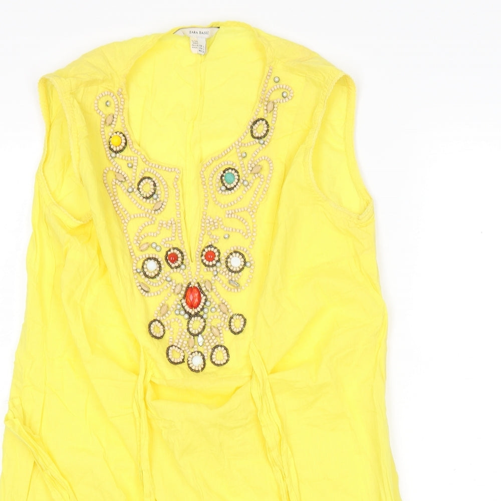Womens UK Size L Zara Yellow Basic Blouse