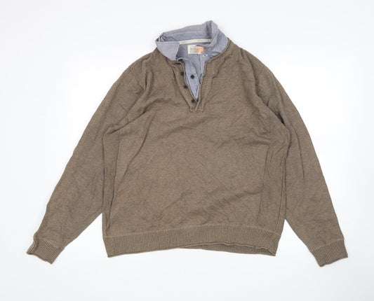 M&S Mens Brown Collared  Cotton Pullover Jumper Size L