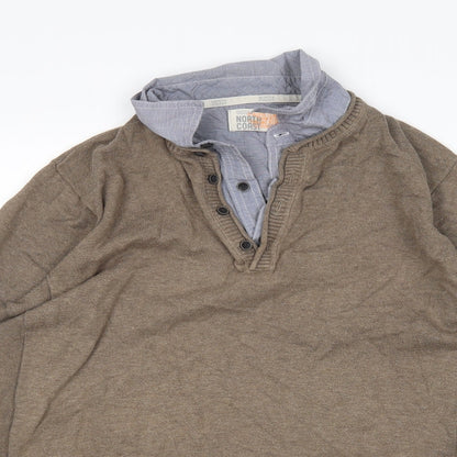 M&S Mens Brown Collared  Cotton Pullover Jumper Size L