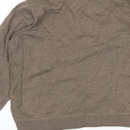M&S Mens Brown Collared  Cotton Pullover Jumper Size L