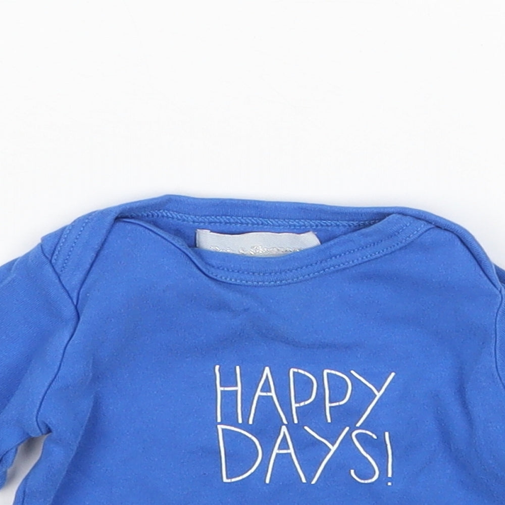 Bob & Blossom Boys Blue  Cotton Basic T-Shirt Size 6-9 Months Round Neck