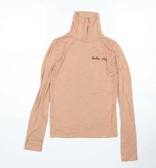 FOREVER 21 Womens Beige   Basic T-Shirt Size S Roll Neck