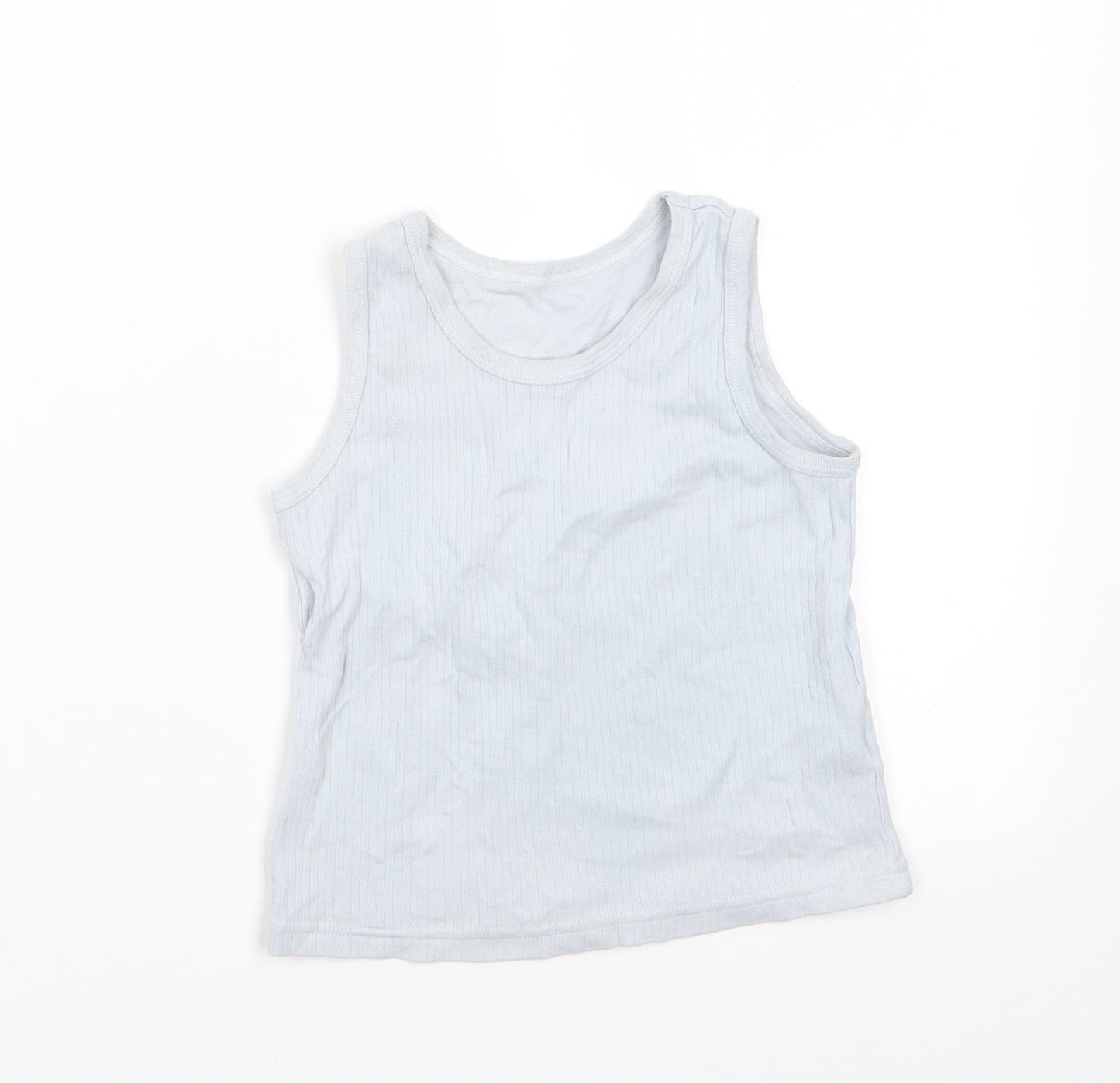 George Boys Grey  Cotton Basic Tank Size 5-6 Years Round Neck  - Pale Grey/Blue