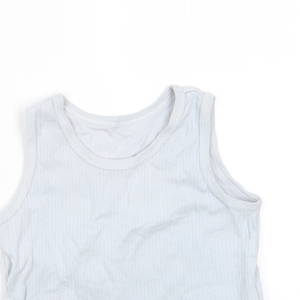 George Boys Grey  Cotton Basic Tank Size 5-6 Years Round Neck  - Pale Grey/Blue