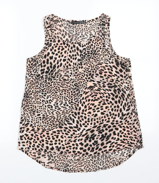 Atmosphere Womens Pink Animal Print  Basic Button-Up Size 8 Round Neck - Pale Peach Green shades black print