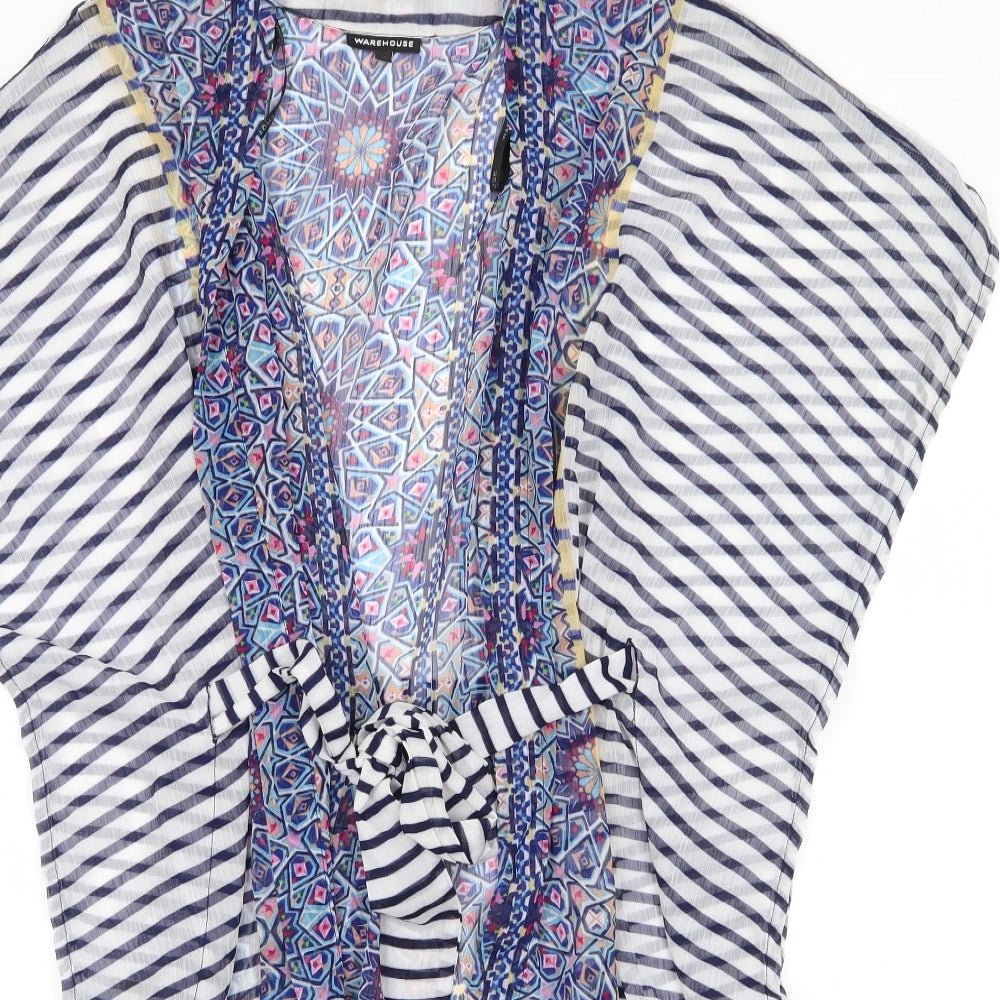 Warehouse Womens Blue Geometric Polyester Wrap Dress  Size M  V-Neck  - Beach Wrap