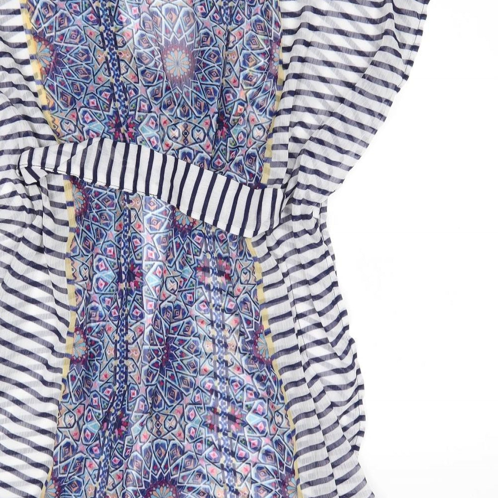 Warehouse Womens Blue Geometric Polyester Wrap Dress  Size M  V-Neck  - Beach Wrap