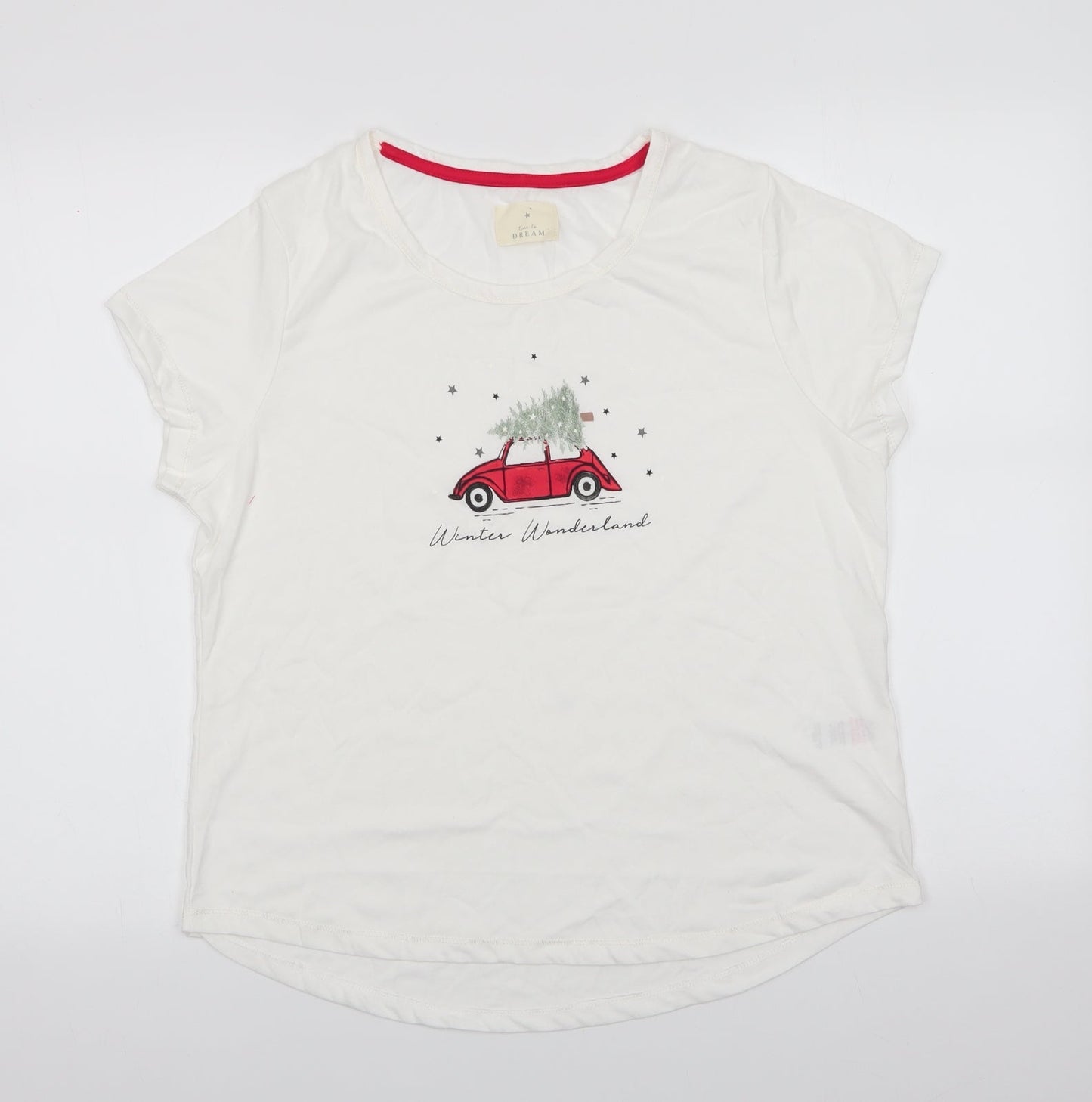 Time To Dream Womens Ivory Solid Polyester  Pyjama Top Size M   - Winter Wonderland Christmas