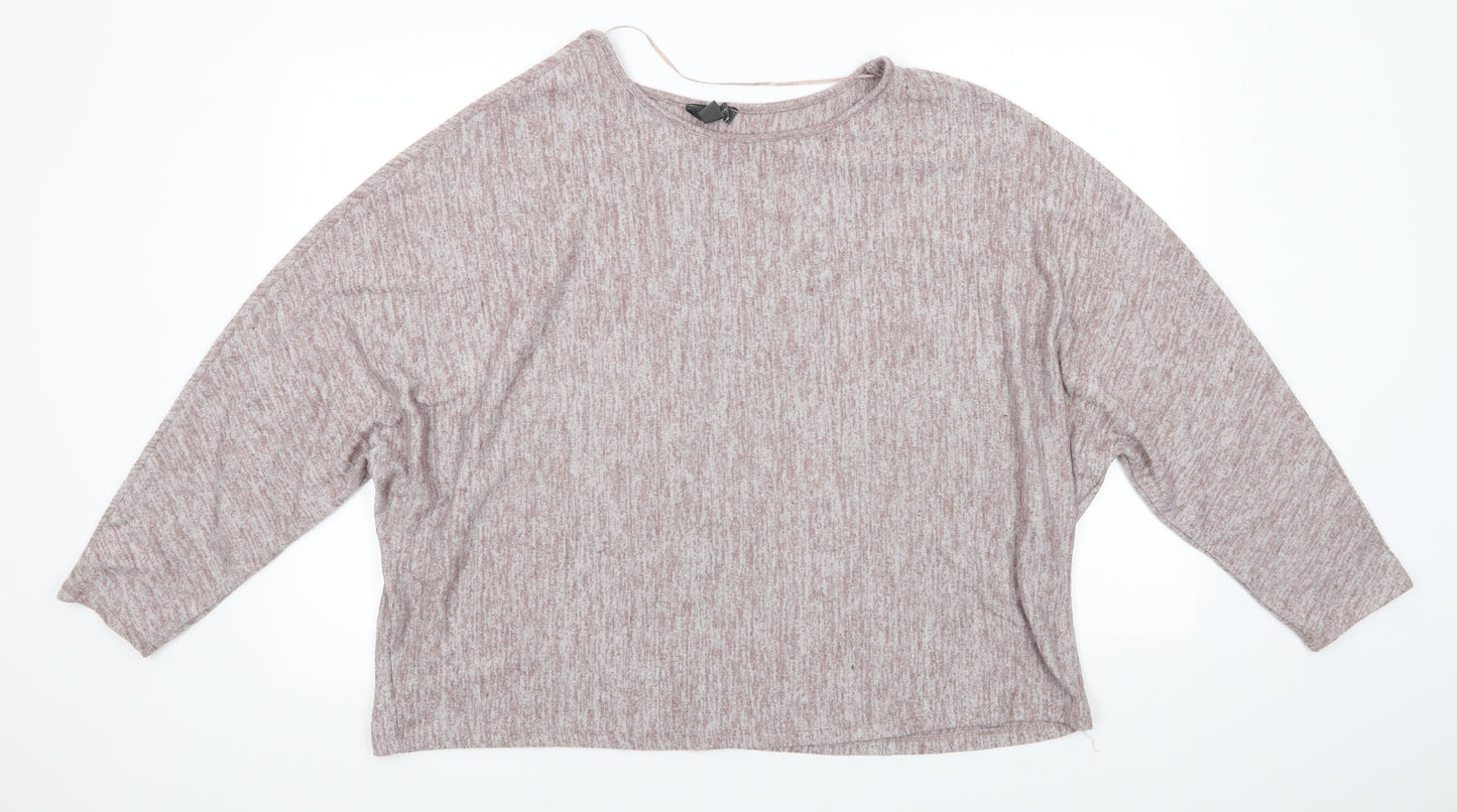 Primark Womens Brown Round Neck  Polyester Pullover Jumper Size XL   - Taupe Grey Mix Bat Wing