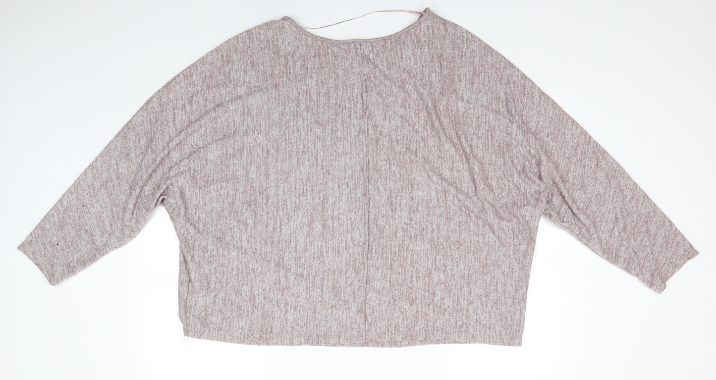 Primark Womens Brown Round Neck  Polyester Pullover Jumper Size XL   - Taupe Grey Mix Bat Wing