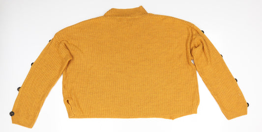 Primark Womens Gold High Neck  Acrylic Pullover Jumper Size XL   - Buttons down arms Soft texture