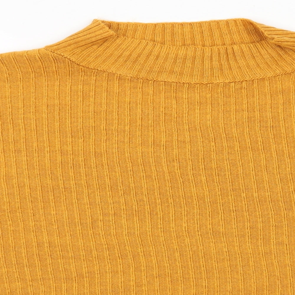 Primark Womens Gold High Neck  Acrylic Pullover Jumper Size XL   - Buttons down arms Soft texture